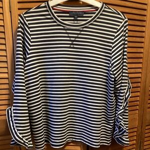 Tommy Hilfiger Heavy Knit Navy and White Top with Ruffled Sleeves